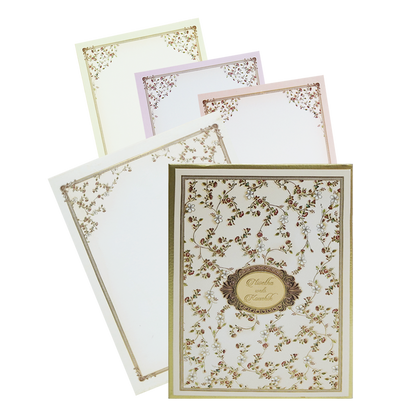 Cream Gold Floral Padded Wedding Card