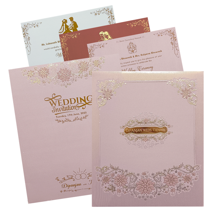 Dusty Pink Embossed Padded Wedding Card