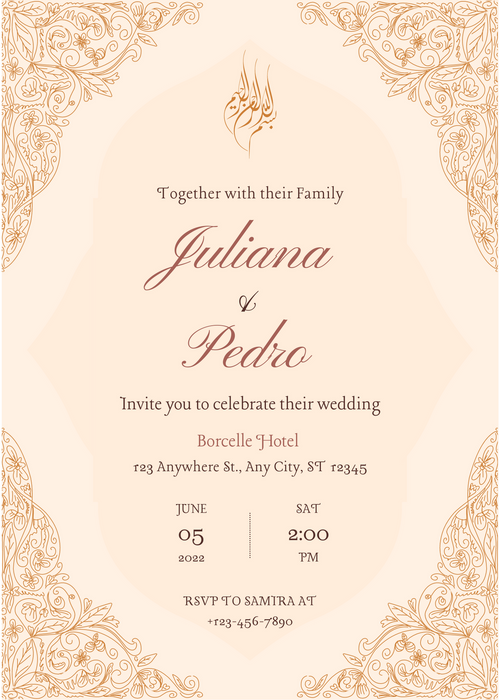 Pink Foil Design Flower Wedding Invitation