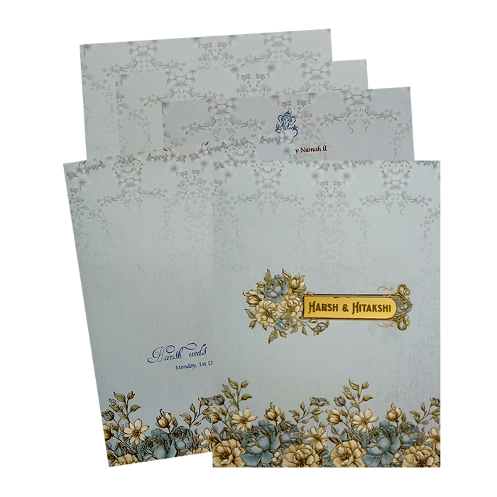 Blue Floral Wedding Card