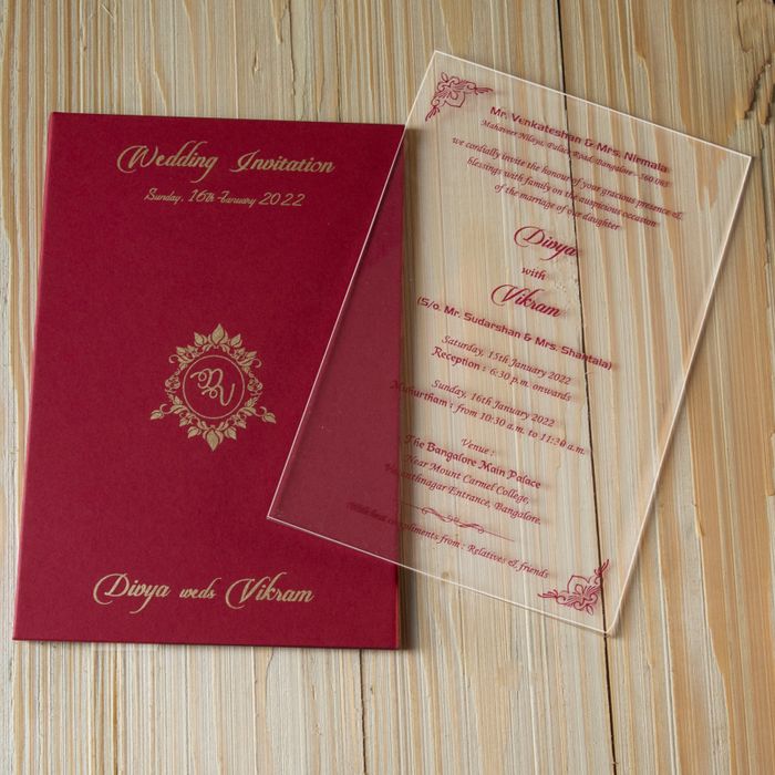 White Premium Acrylic Invitation Card With Red Cover-KNAT3702R