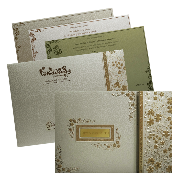 Bronze Beige Door Padded Wedding Card