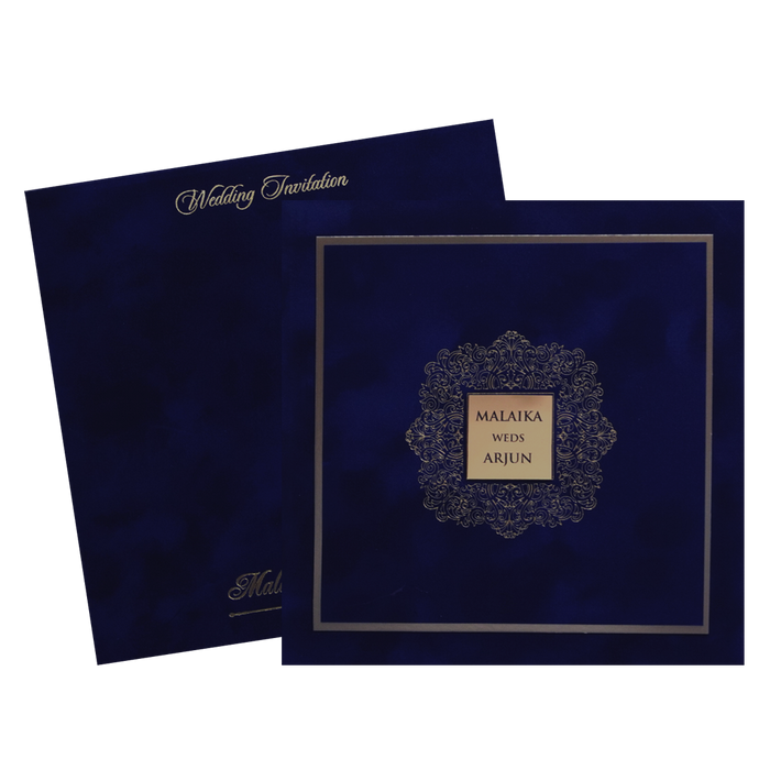 Royal Blue Velvet Padded Invitation Card