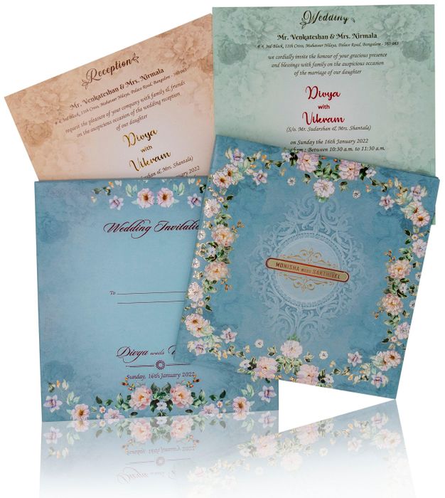 Blue Padded Premium Floral Design In Offset-KNPO5512B