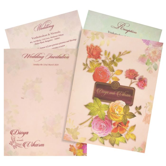 Amazing Peach Shading With Flower Design Padding Invitation Card