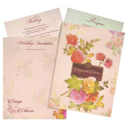 Amazing Peach Shading With Flower Design Padding Invitation Card