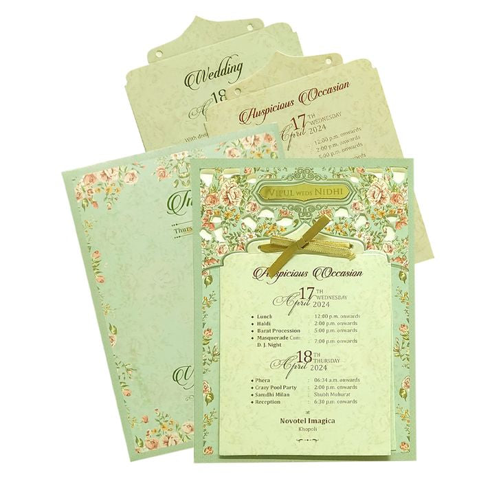 Light Soft Green Laser Cut Invitation
