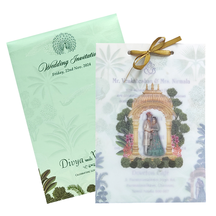 Green Arch Bride Groom Tracing Marriage Card