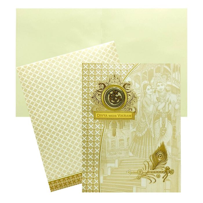 White Radhe Krishna Invitation Card