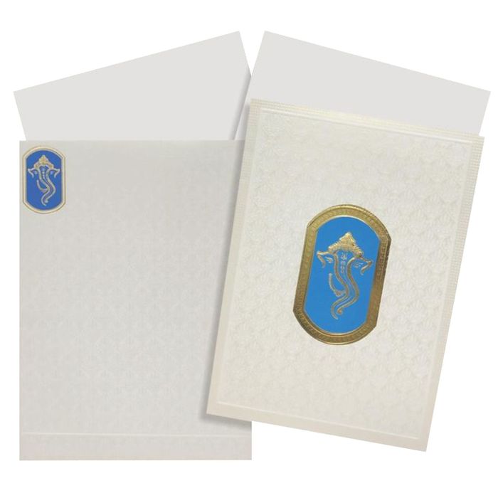 Pristine White Shading With Gold Foiling Ganesha Wedding Card - KNK4083