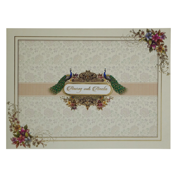 Cream Peacock Floral Invitation Card
