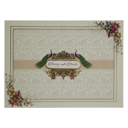 Cream Peacock Floral Invitation Card