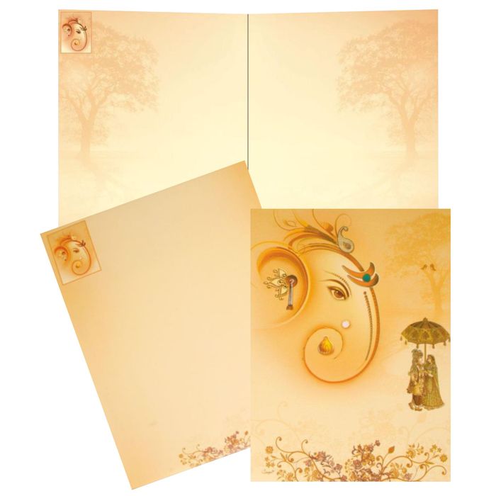 Cream Classic Ganesha With Bride and Groom Design-KNKC4026