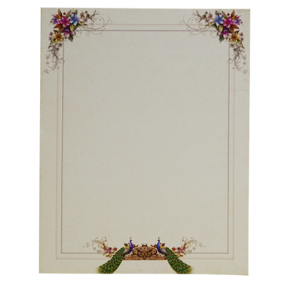 Cornsilk Floral Peacock Wedding Invitation Card