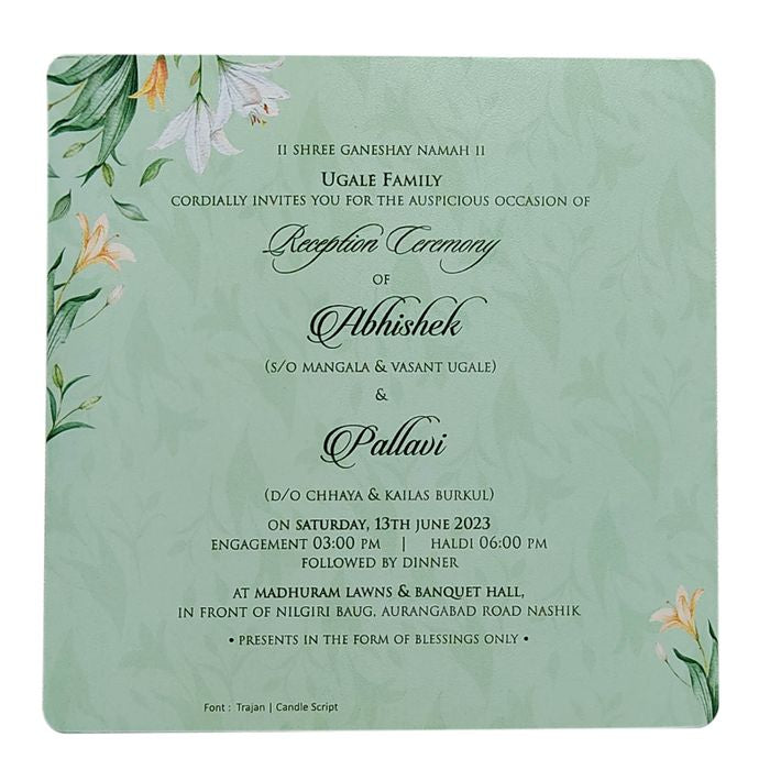 Soft Green Single Sheet Invitation