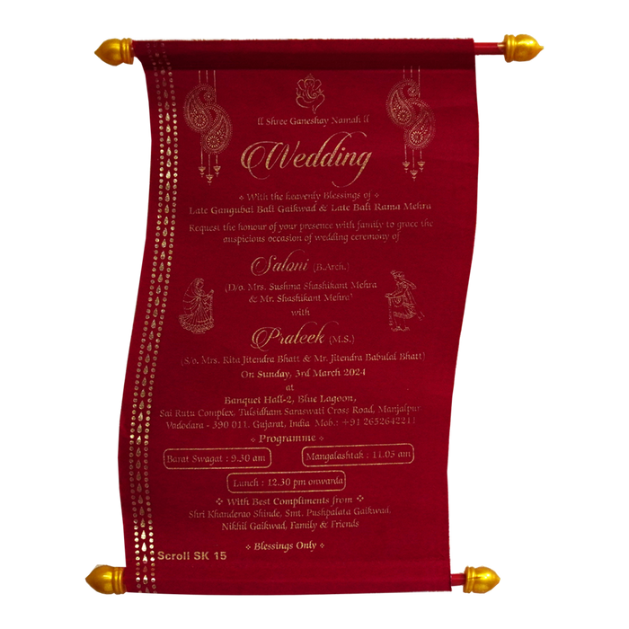 Crimson Red Satin Scroll Card