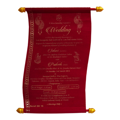 Crimson Red Satin Scroll Card