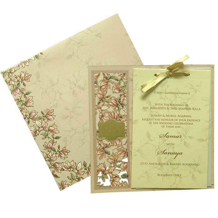 Pink floral board cut invitation card