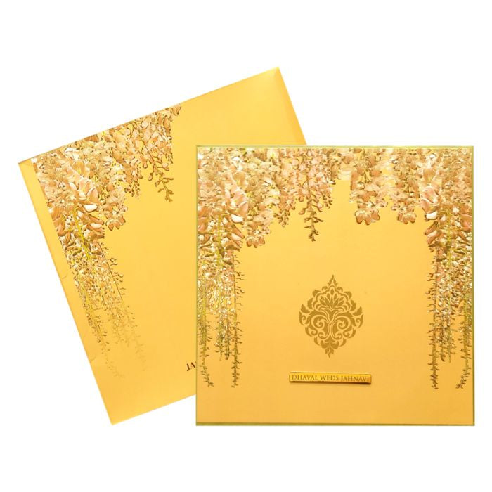 Orange Embossed Floral Wedding Card
