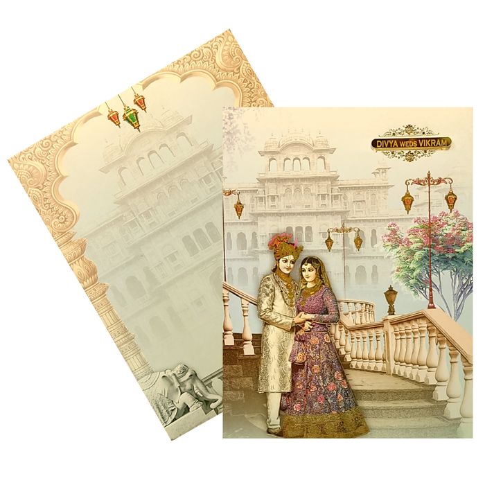 Blue Padded Royal Wedding Card