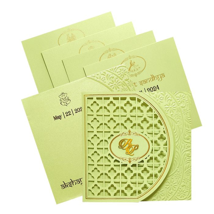 Pista Green Laser Cut Box Wedding Card