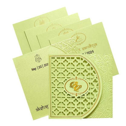 Pista Green Laser Cut Box Wedding Card