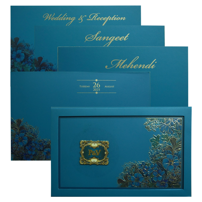 Blue Premium Padded Marriage Invitation