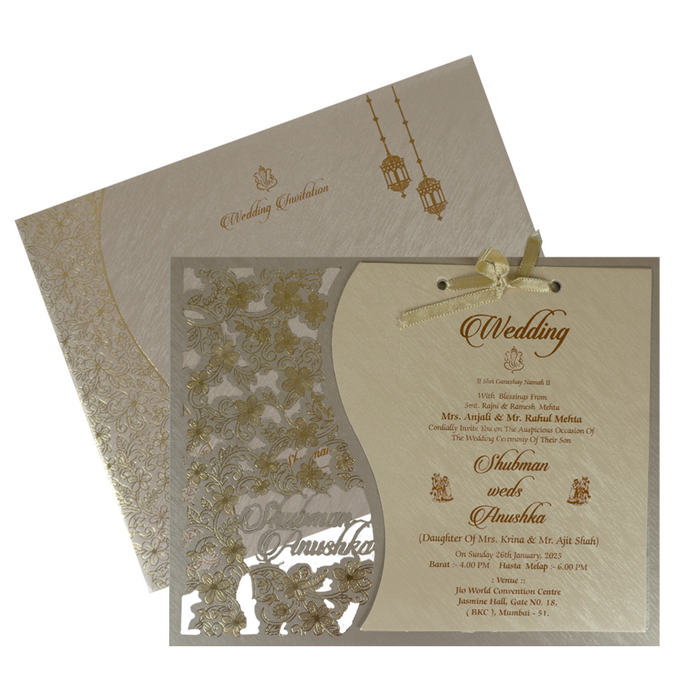Metallic Brown MDF Marriage Invitation