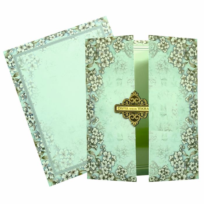 Blue White Floral Door Invitation Card