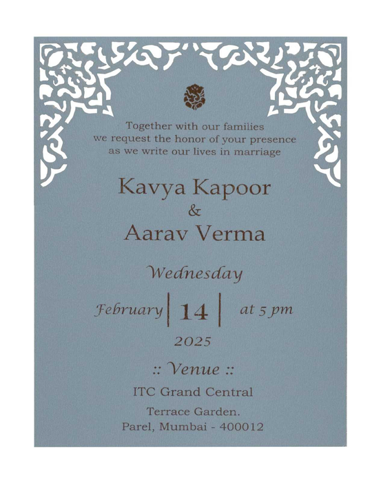 Teal Blue Laser Cut Single Invitation Card