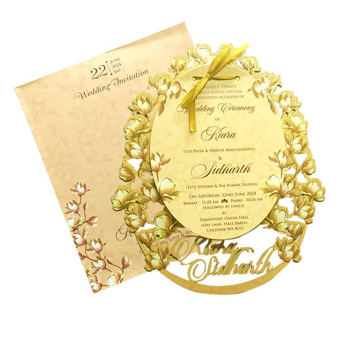Cream Floral MDF Invitation Card