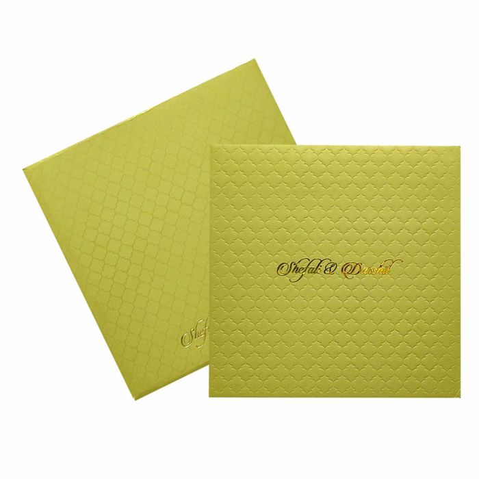 Olive Green Embossed Padded Wedding Card