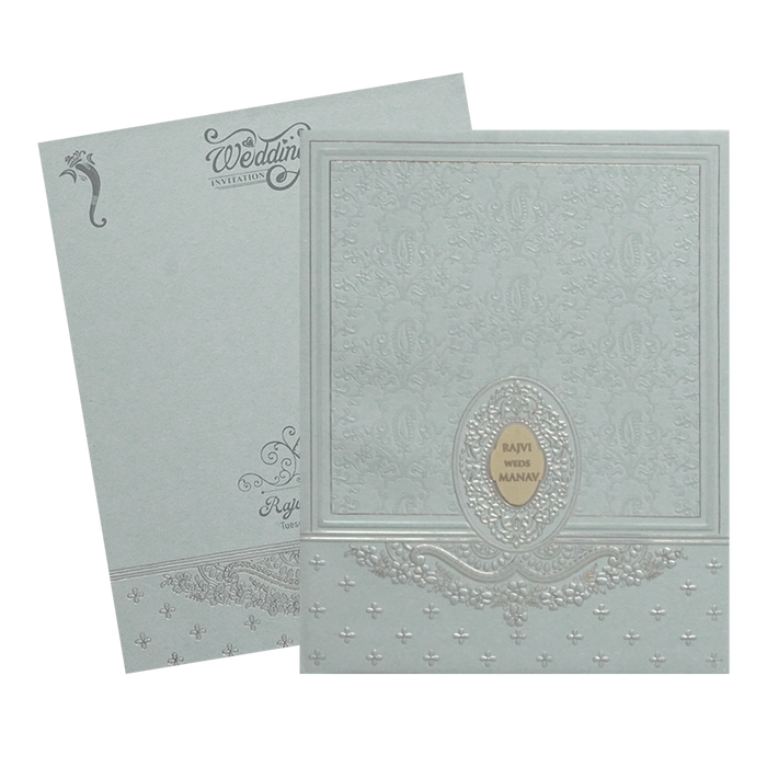 Grey Floral Nameplate Padded Wedding Card