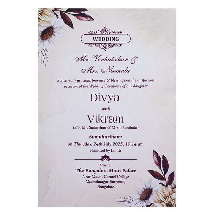 Cream Floral Wedding Card