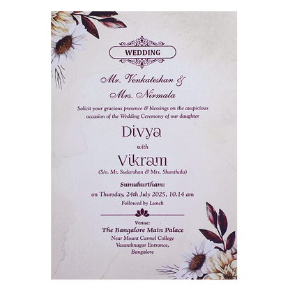 Cream Floral Wedding Card