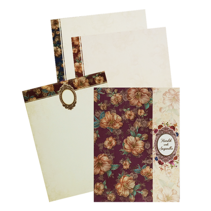 Maroon Cream Floral Door Padded Wedding Card