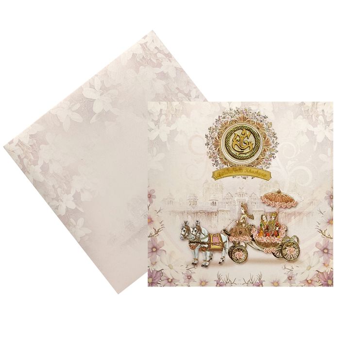 Pink Floral Chariot Nameplate Wedding Card