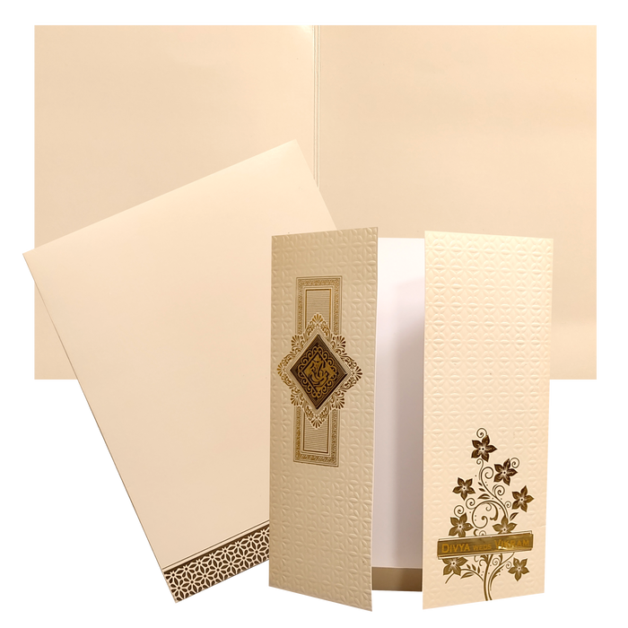 Cream Embossed Nameplate Marriage Card