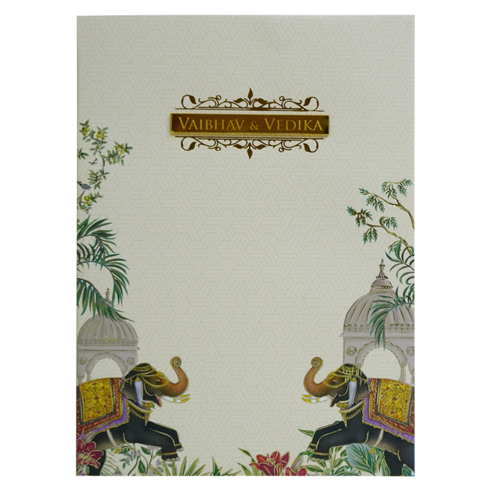 Cream Elephant and arch Padded Wedding Card