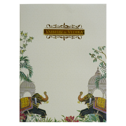 Cream Elephant and arch Padded Wedding Card