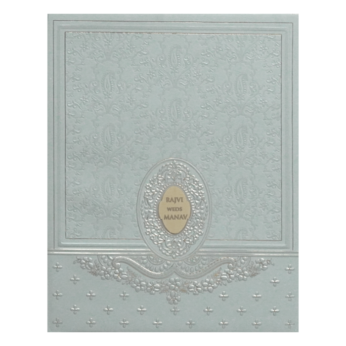 Grey Floral Nameplate Padded Wedding Card