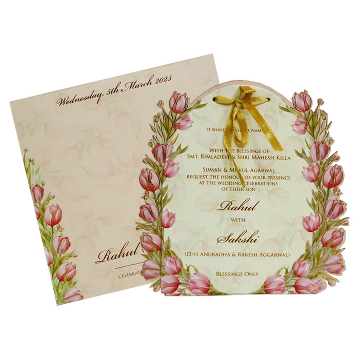 Pink Floral MDF Wedding Card