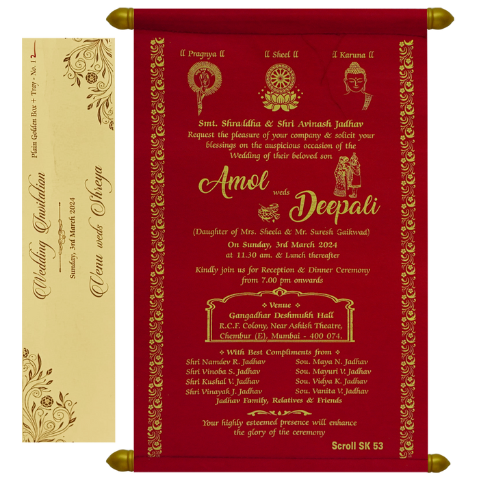 Red Scroll Wedding Card