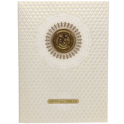 White Screen Traditional Embossed Design With New Ganesha Design-KNK7036W