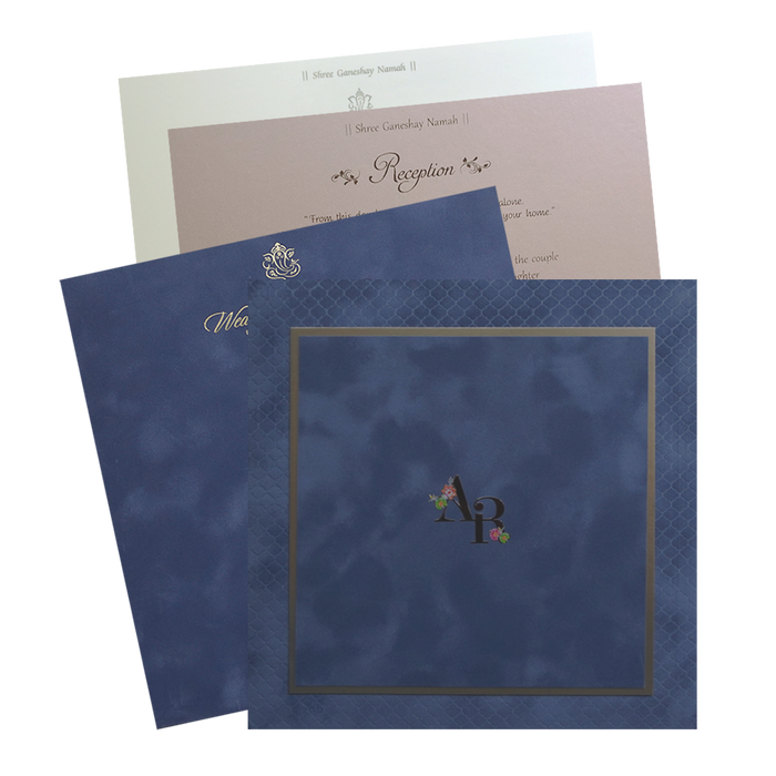 Light Grey Velvet Patterned Padded Invitation Card