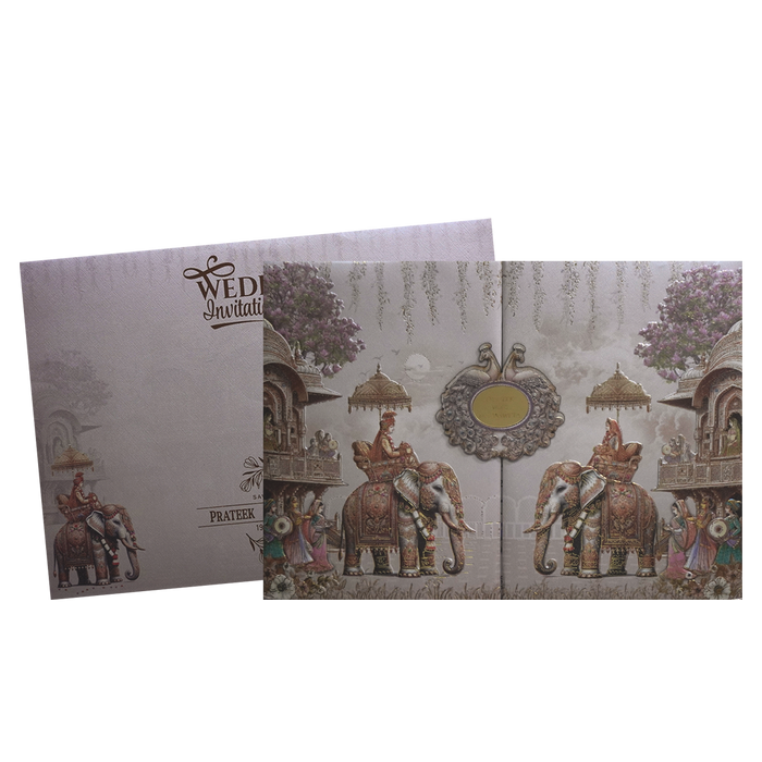 Metallic Pink Elephant Padded Wedding Card