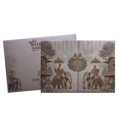 Metallic Pink Elephant Padded Wedding Card