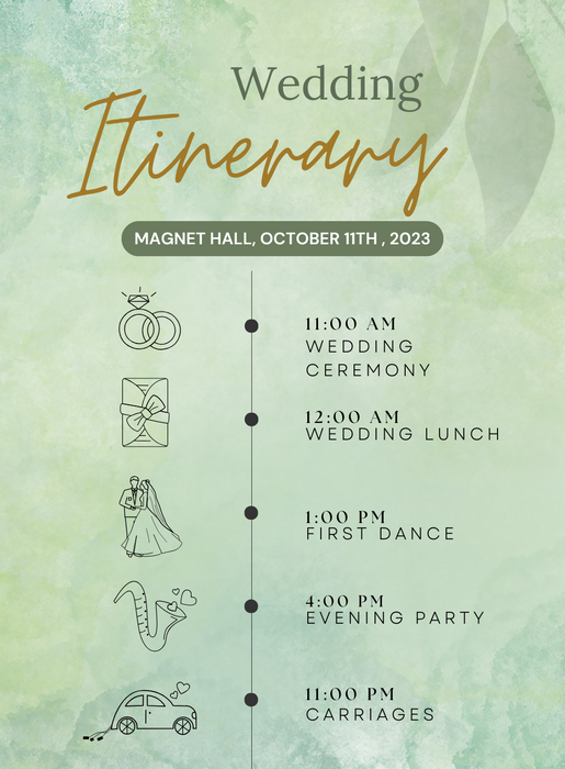 Emerald Elegance Wedding Itinerary