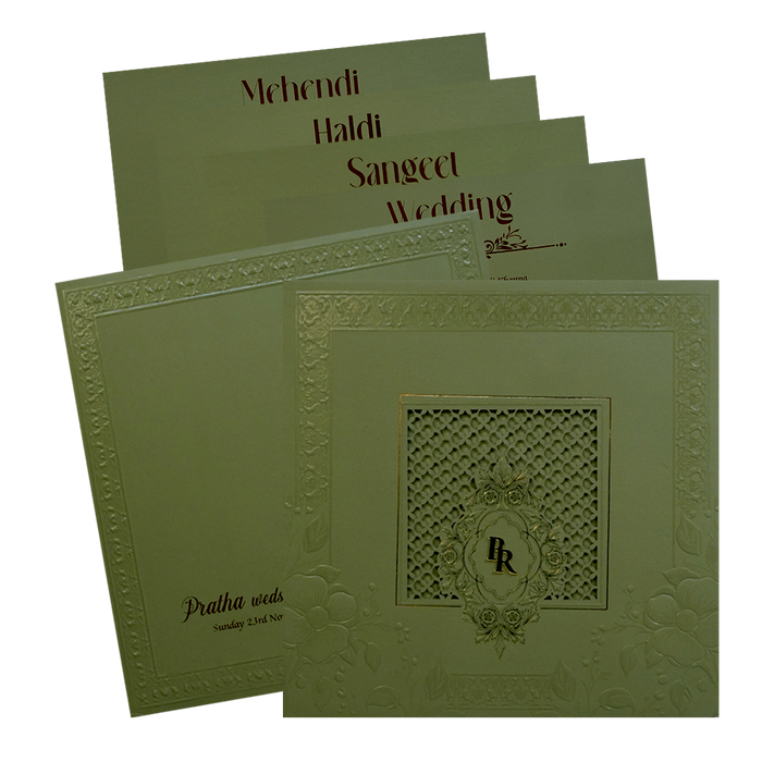 Olive Green MDF Wedding Card