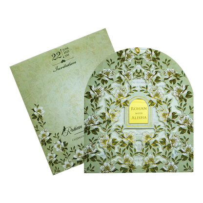 Green floral laser cut invitation card